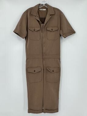 Mr Turk Mens Brown Zip Cropped Cargo One Piece Jumpsuit